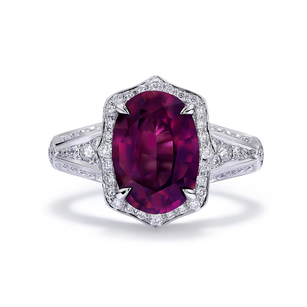 Unheated Kashmir Ruby Ring with D Flawless Diamonds set in 18K