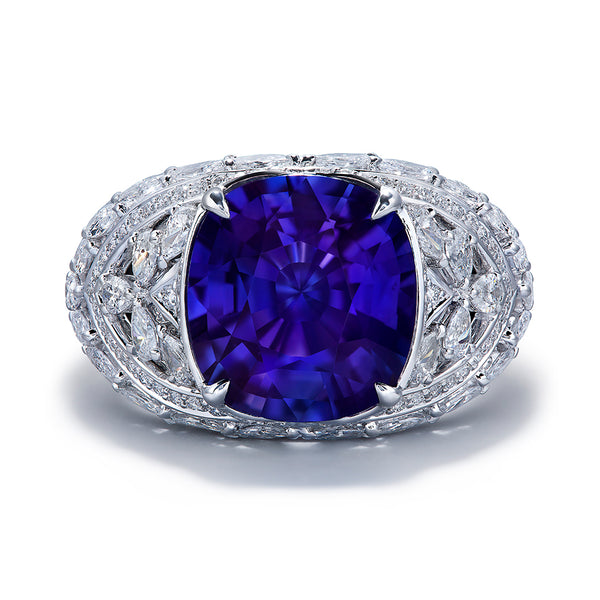 Unheated Didy Blue Sapphire Ring with D Flawless Diamonds set in Platinum