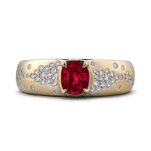 Mogok Pigeon Blood Unheated Ruby Ring with D Flawless Diamonds set in 18K Yellow Gold