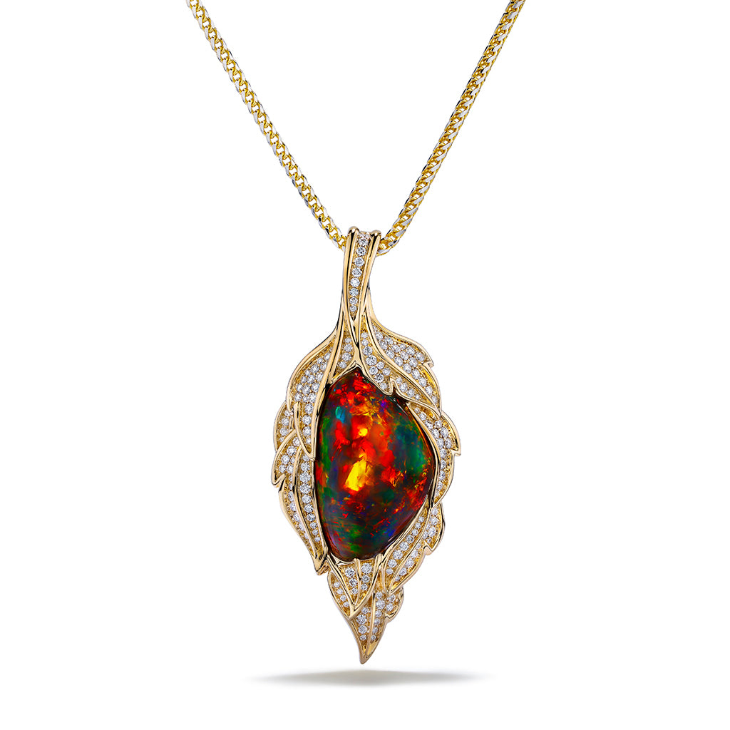 Indonesian Black Opal Necklace with D Flawless Diamonds set in 18K