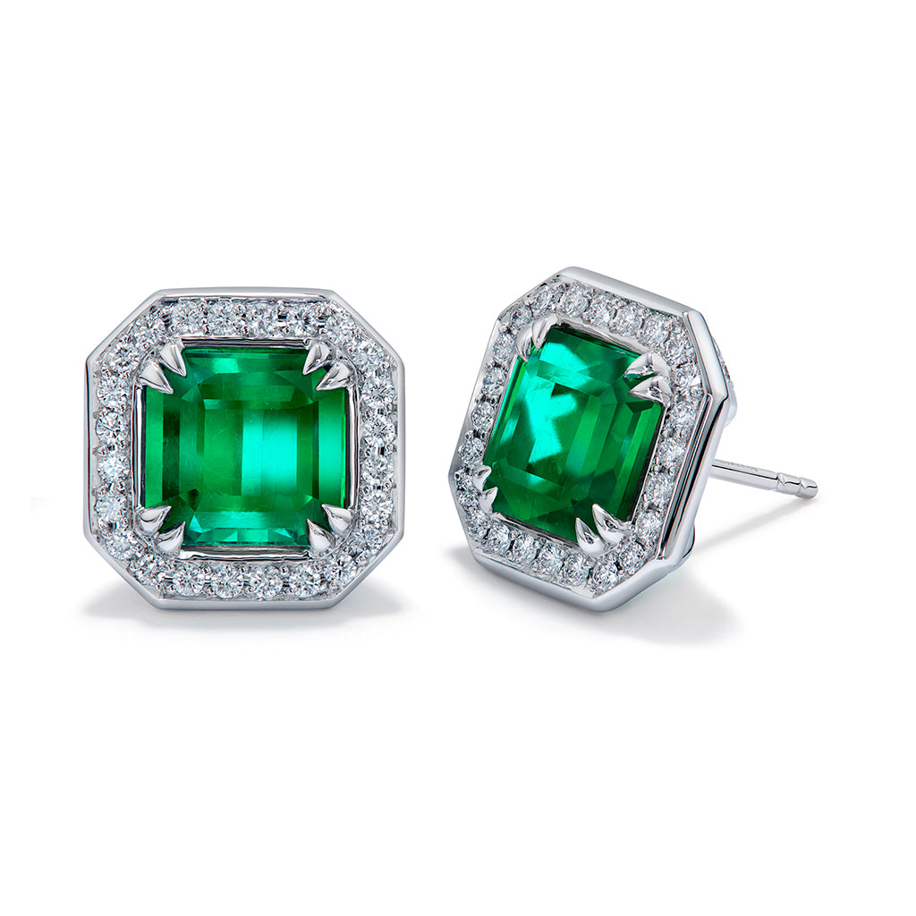 Panjshir Emerald Earrings with D Flawless Diamonds set in 18K