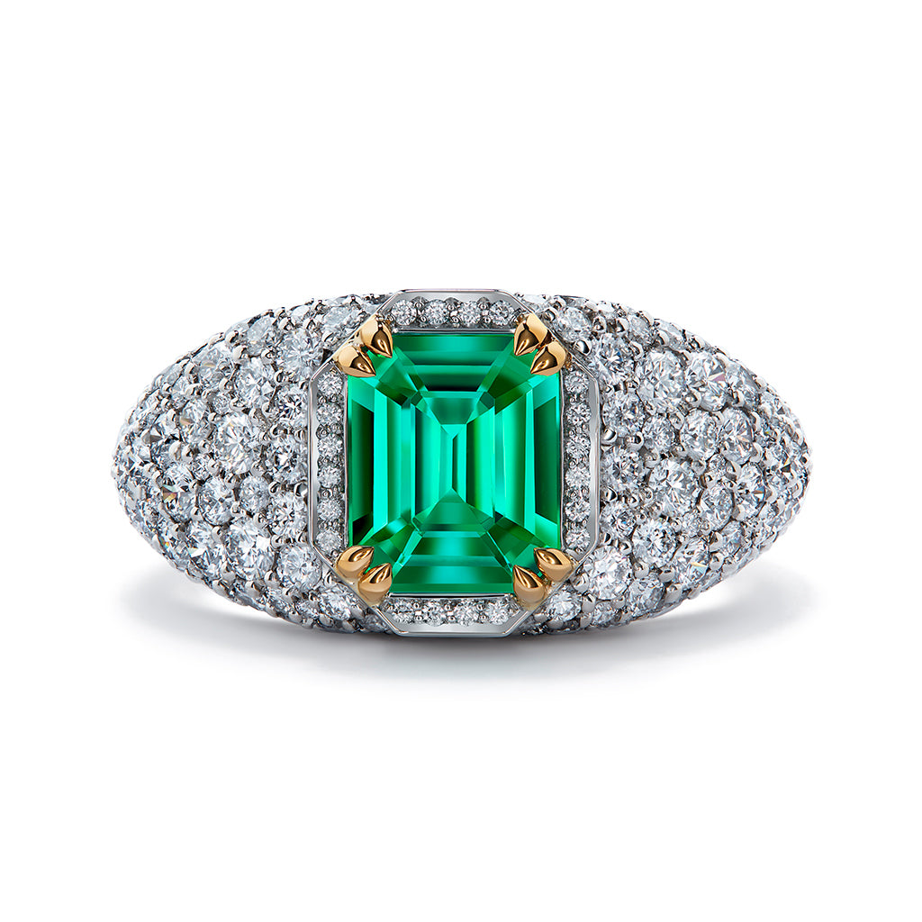 Panjshir Emerald Ring with D Flawless Diamonds set in Platinum
