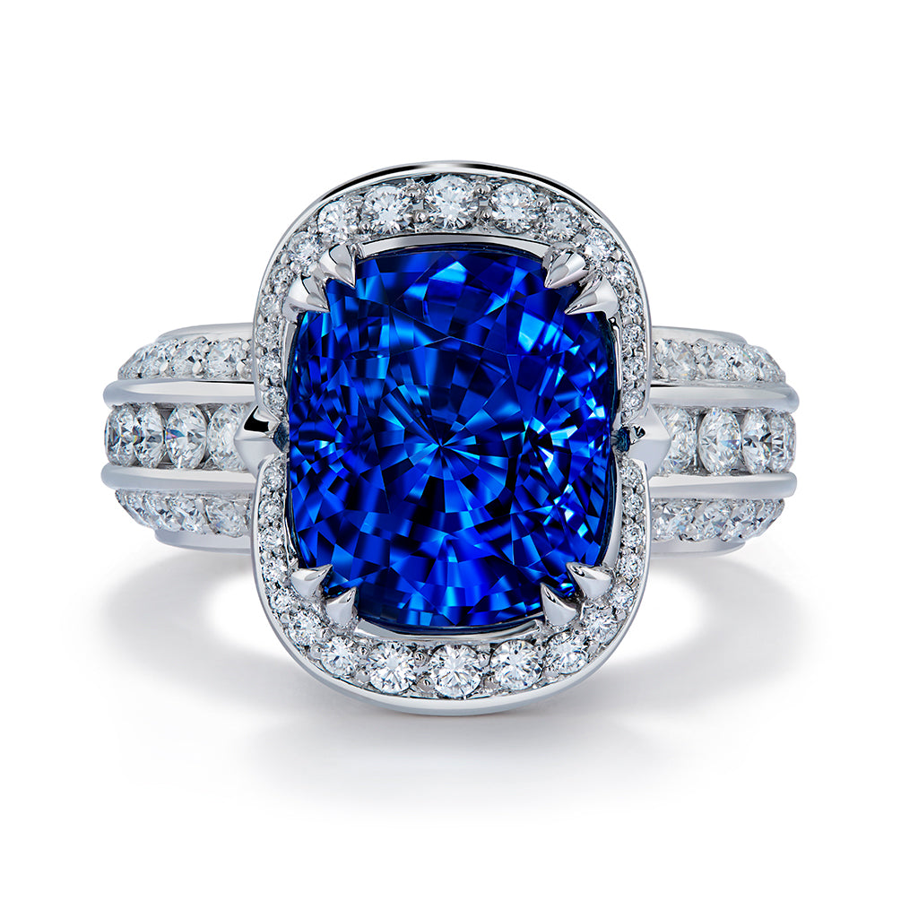 Unheated Ceylon Cornflower Blue Sapphire Ring with D Flawless