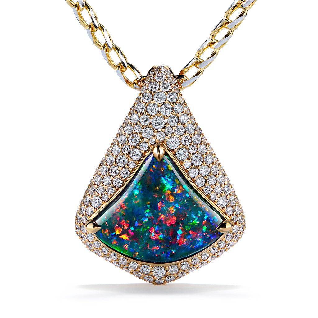 Lightning Ridge Black Opal Necklace with D Flawless Diamonds set