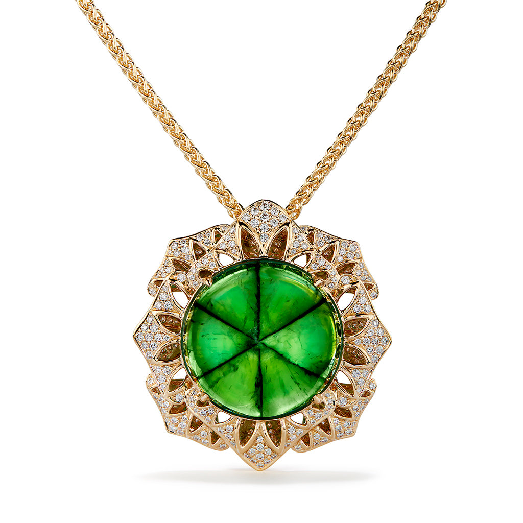Muzo Columbian Trapiche Emerald Necklace with D Flawless Diamonds