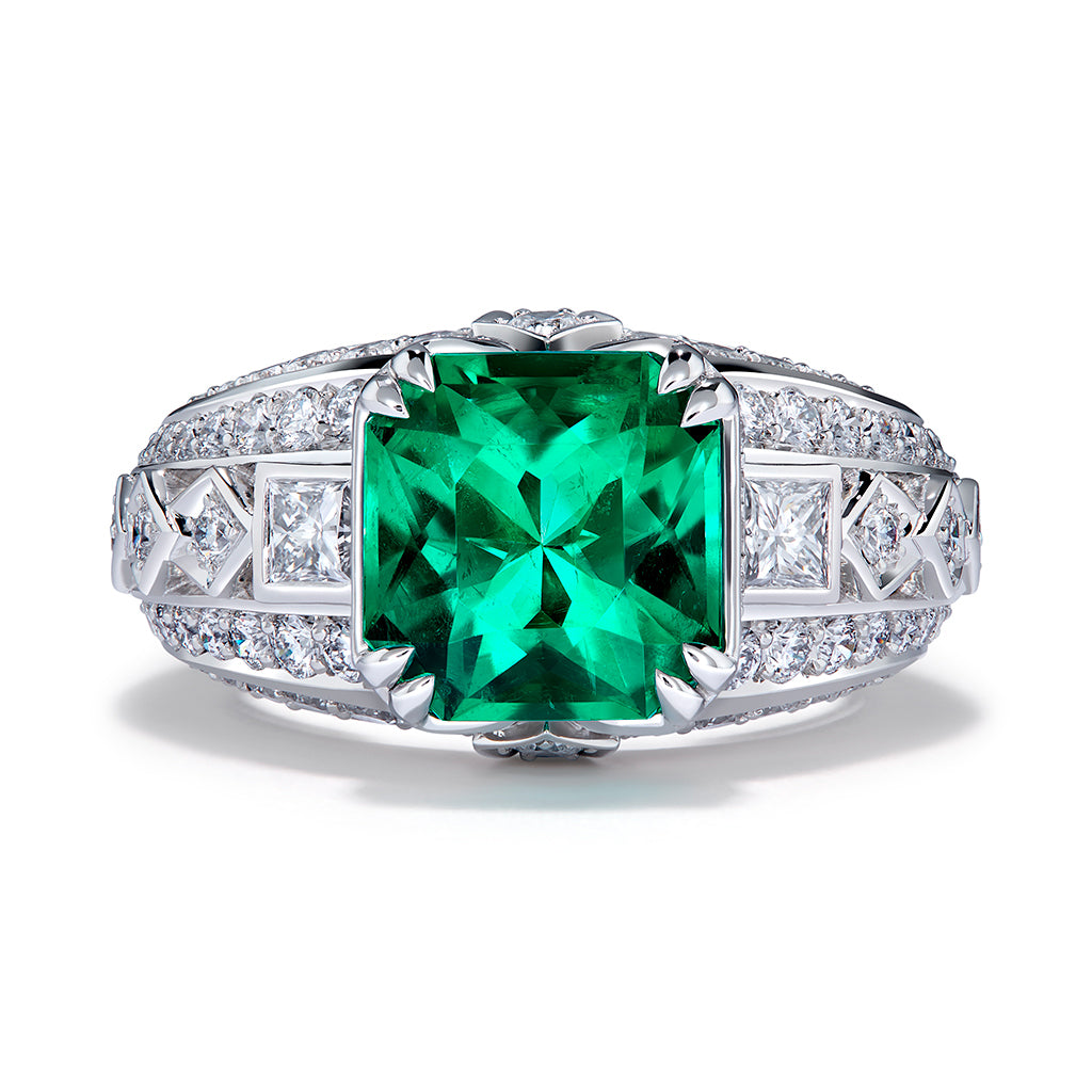 Muzo Colombian Emerald Ring with D Flawless Diamonds set in
