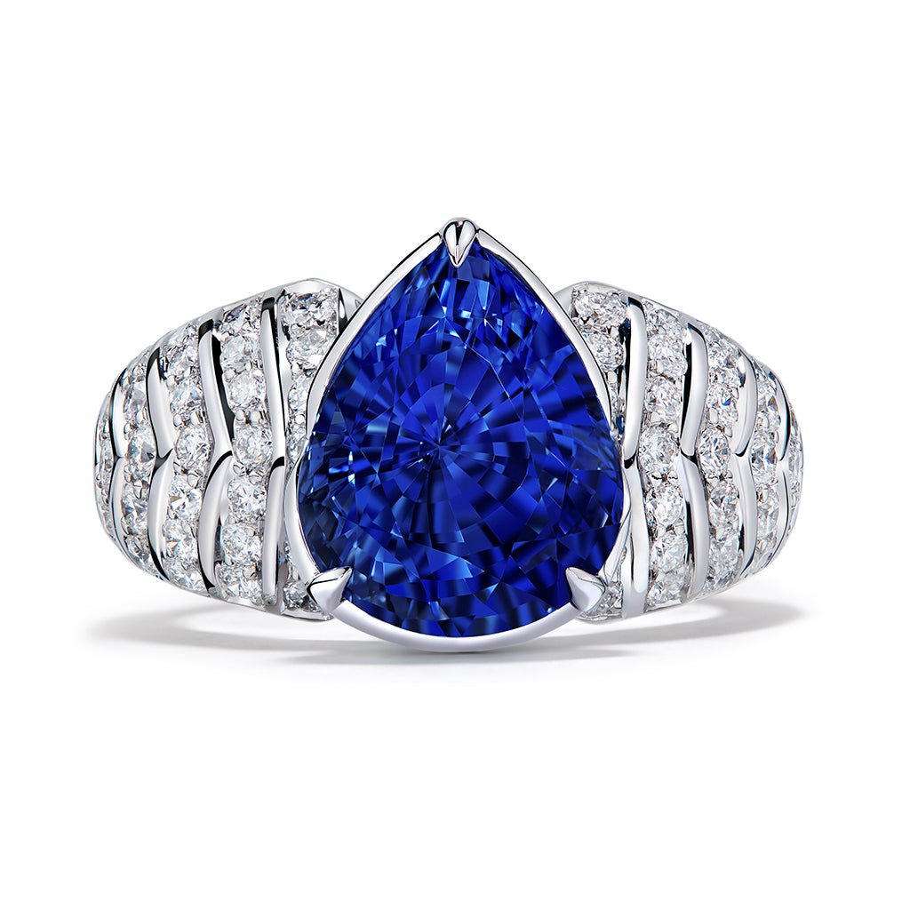 Unheated Ceylon Blue Sapphire Ring with D Flawless Diamonds set in