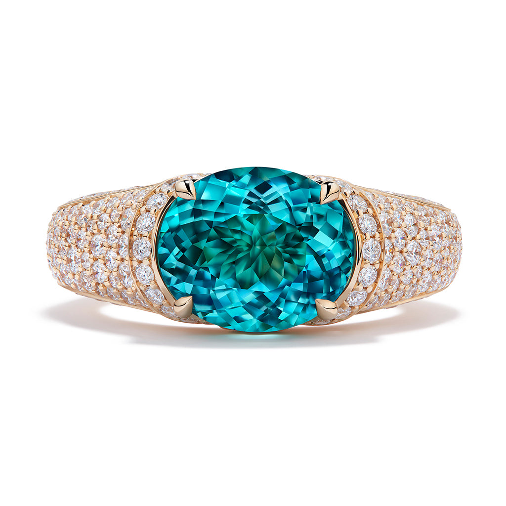 Neon Blue Tourmaline Ring with D Flawless Diamonds set in 18K