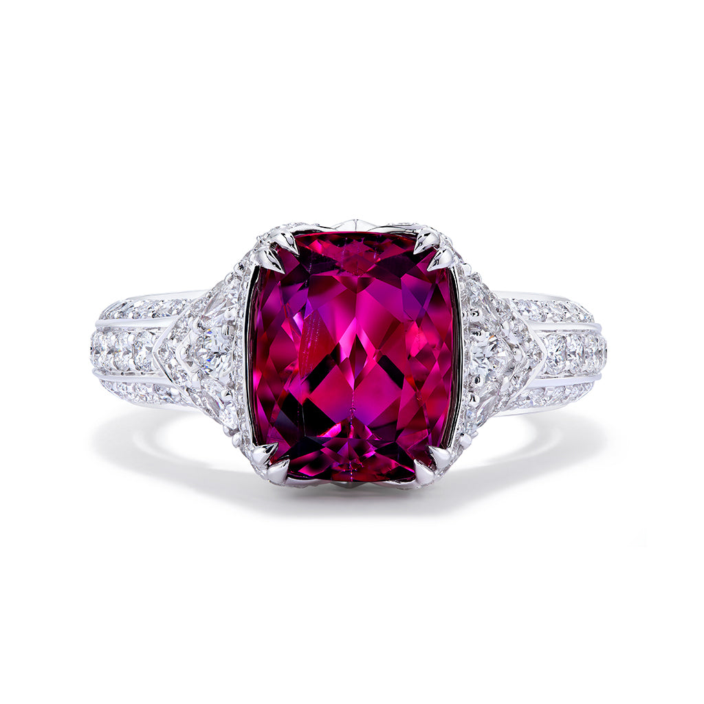 Rubellite Tourmaline Ring with D Flawless Diamonds set in 18K