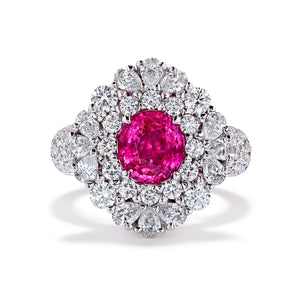 Unheated Neon Pink Sapphire Ring with D Flawless Diamonds set in 18K White Gold