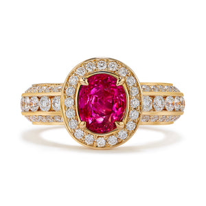 Unheated Mogok Jedi Ruby Ring with D Flawless Diamonds set in 18K Yellow Gold