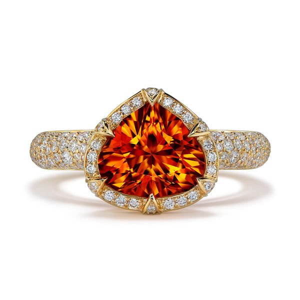 Neon Mandarin Garnet Ring with D Flawless Diamonds set in 18K Yellow Gold