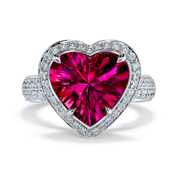 Neon Rubellite Tourmaline Ring with D Flawless Diamonds set in 18K White Gold