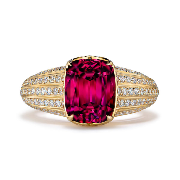 Magenta Garnet Ring with D Flawless Diamonds set in 18K Yellow Gold