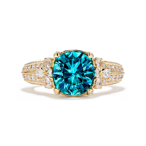 Neon Indicolite Tourmaline Ring with D Flawless Diamonds set in 18K Yellow Gold