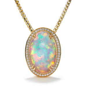 Opal Necklace with D Flawless Diamonds set in 18K Yellow Gold