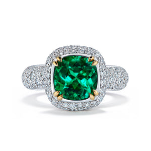 Gota De Aceite Old World Muzo Colombian Emerald Ring with D Flawless Diamonds set in 18K White Gold