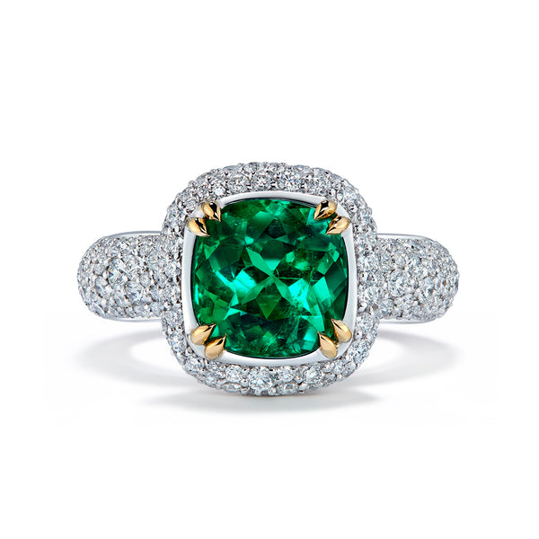 Gota De Aceite Old World Muzo Colombian Emerald Ring with D Flawless Diamonds set in 18K White Gold