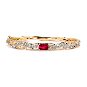 Unheated Jedi Pigeons Blood Ruby Bangle with D Flawless Diamonds set in 18K Yellow Gold
