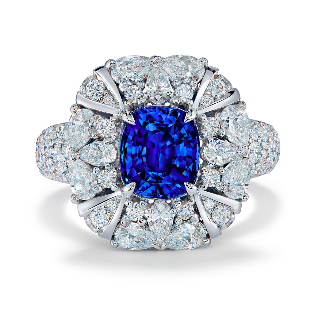 Unheated Ceylon Cornflower Blue Sapphire Ring with D Flawless