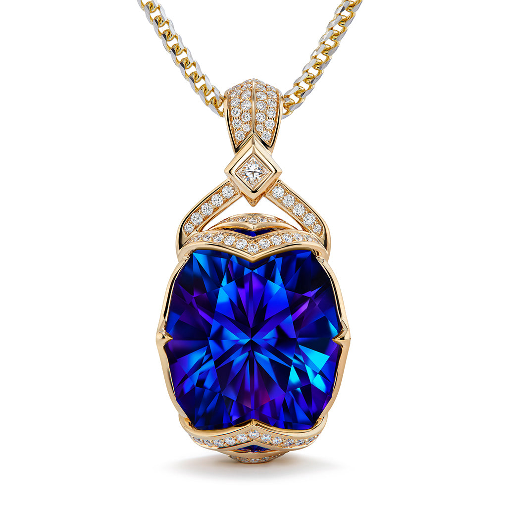 Vivid Blue Tanzanite Necklace with D Flawless Diamonds set in 18K