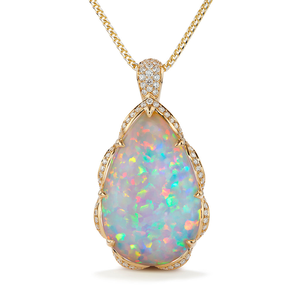 Opal Necklace with D Flawless Diamonds set in 18K Yellow Gold