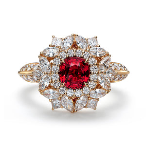 Unheated Pigeon Blood Ruby Ring with D Flawless Diamonds set in 18K Yellow Gold