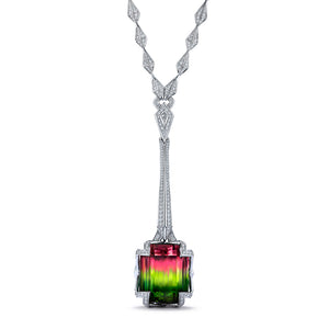 Neon Bi Color Tourmaline Necklace with D Flawless Diamonds set in 18K White Gold