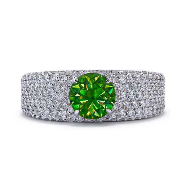 Russian Horsetail Demantoid Ring with D Flawless Diamonds set in 18K White Gold