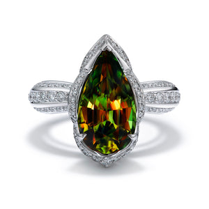 Himalayan Sphene Ring with D Flawless Diamonds set in 18K White Gold