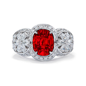 Unheated Pigeon Blood Gemfields Ruby Ring with D Flawless Diamonds set in 18K White Gold