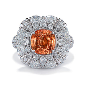 Unheated Lotus Ceylon Padparadscha Sapphire Ring with D Flawless Diamonds set in 18K White Gold