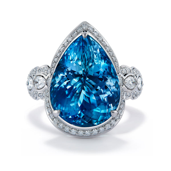 Santa Maria Aquamarine Ring with D Flawless Diamonds set in 18K White Gold