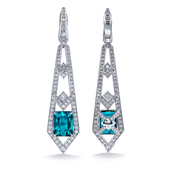 Afghan Indicolite Earrings with D Flawless Diamonds set in 18K White Gold