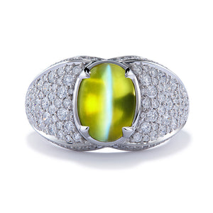 Cats Eye Chrysoberyl Ring with D Flawless Diamonds set in 18K White Gold
