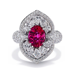 Unheated Jedi Montepuez Ruby Ring with D Flawless Diamonds set in 18K White Gold