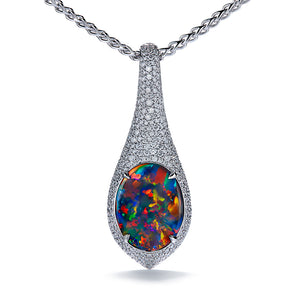 Lightning Ridge Black Opal Necklace with D Flawless Diamonds set in 18K White Gold