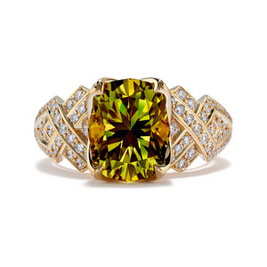 Grossular Andradite Garnet Ring with D Flawless Diamonds set in 18K Yellow Gold