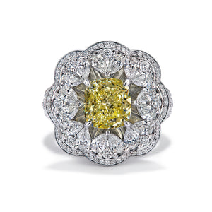 Fancy Yellow Diamond Ring with D Flawless Diamonds set in 18K White Gold