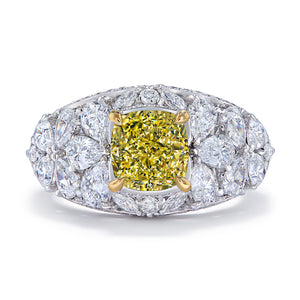 Fancy Yellow Diamond Ring with D Flawless Diamonds set in 18K White Gold