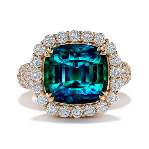 Afghan Indicolite Ring with D Flawless Diamonds set in 18K Yellow Gold