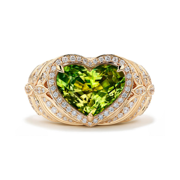 Vanadium Chrysoberyl Ring with D Flawless Diamonds set in 18K Yellow Gold
