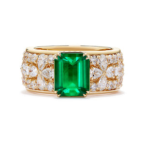 Vivid Green Brazilian Emerald Ring with D Flawless Diamonds set in 18K Yellow Gold