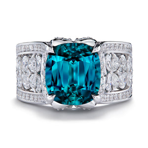 Afghan Indicolite Ring with D Flawless Diamonds set in 18K White Gold