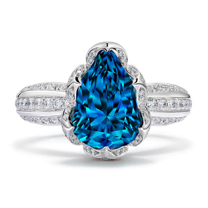 Cambodian Blue Zircon Ring with D Flawless Diamonds set in 18K White Gold