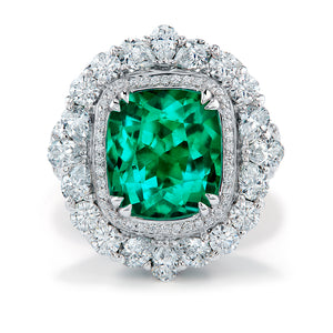 Muzo Vivid Green Colombian Emerald Ring with D Flawless Diamonds set in 18K White Gold