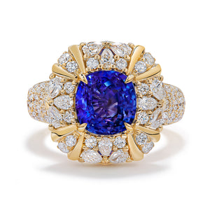 Unheated Ceylon Lavender Sapphire Ring with D Flawless Diamonds set in 18K Yellow Gold