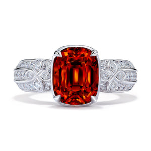 Mandarin Garnet ring with D Flawless Diamonds set in 18K White Gold