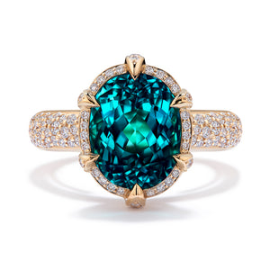 Neon Indicolite Ring with D Flawless Diamonds set in 18K Yellow Gold