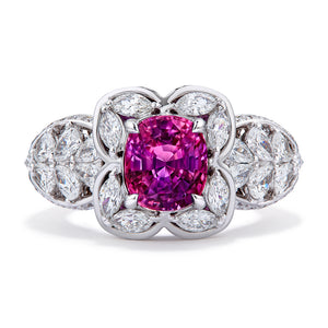 Unheated Ceylon Fuchsia Ruby Ring with D Flawless Diamonds set in 18K White Gold